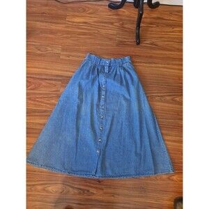 Vintage Y2K Cabin Creek Size 10 Denim Midi Skirt Button Down With Pockets.